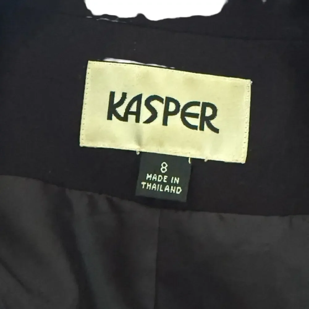 Kasper Black Plum Trim Career Skirt & Suit Jacket Blazer Lined 2 Piece Set sz 8